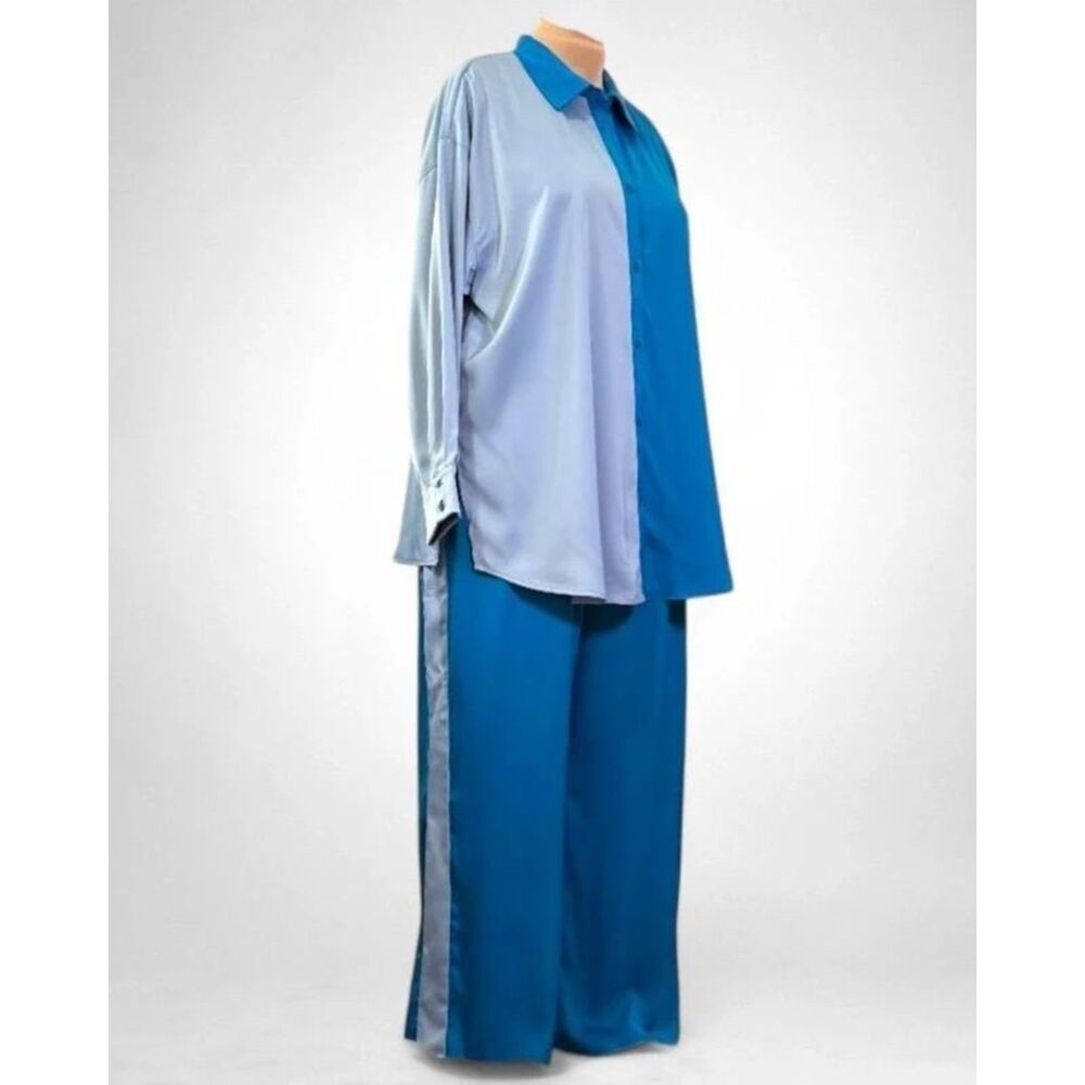 Nina Parker Macy's Plus Size Colorblock Satin Sheen Shirt & Pants, NWT! 2X